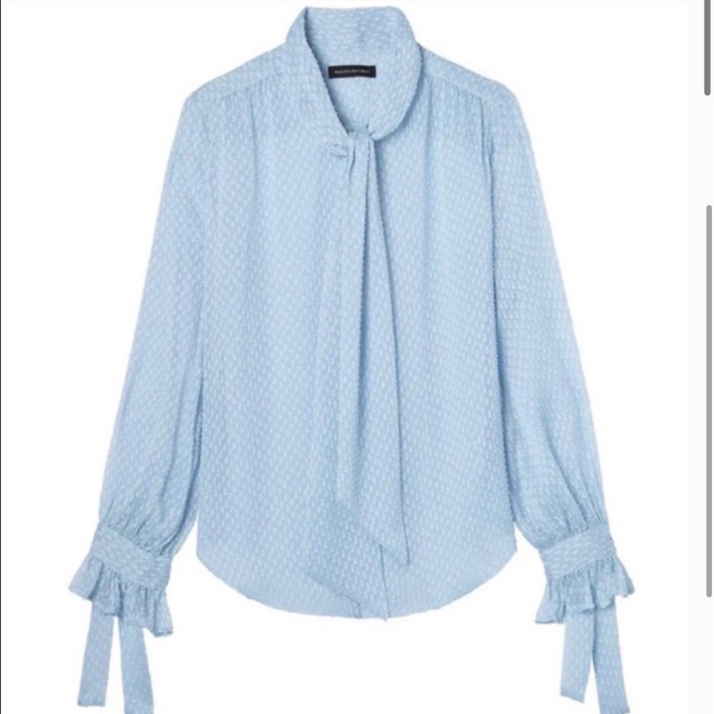 Banana Republic Sheer Blue Tie Front Blouse in Sky Blue
